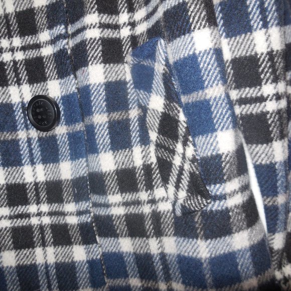 Pea Coat MEDIUM Wool Blend Navy Blue Plaid Winter Jacket - Picture 7 of 7